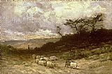 Edward Mitchell Bannister Famous Paintings - shepherd with sheep